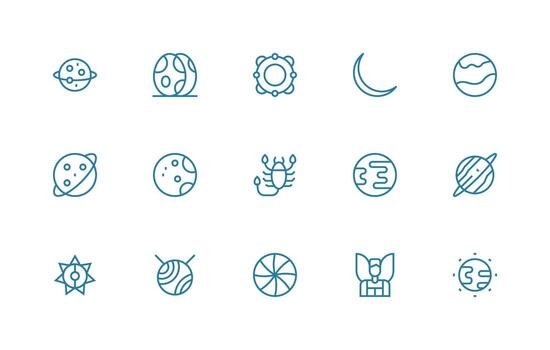 15 Icons for Celestial in Regular Line Format Quick Access Icons for UI Development vector