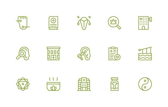 Wellness Design Icons featuring 15 in Regular Line Style Fully Editable Icon Set for Web vector