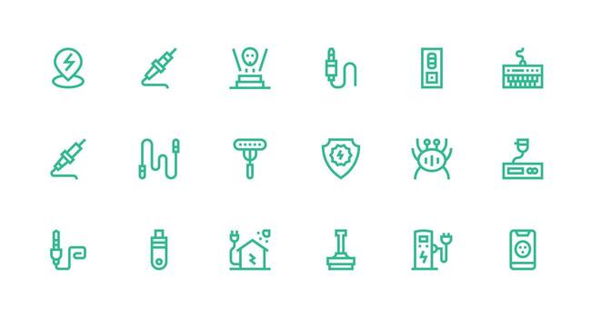 Plug Design Icons featuring 18 in Strong Stroke Line Style Reusable Icon Set vector