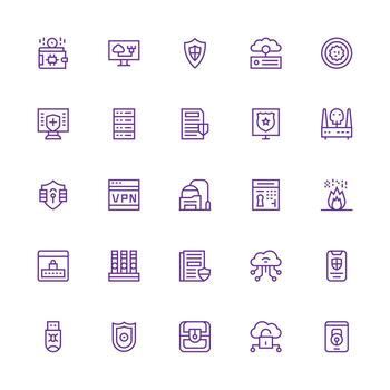 la seguridad cibernética conjunto con 25 medio carrera contorno íconos limpiar icono conjunto icono paquete para ui proyectos vector