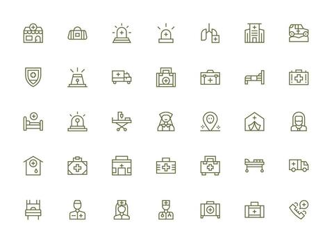 Ambulance featuring 35 Icons in Regular Clean Line Design Interface Icons for Daily Use vector