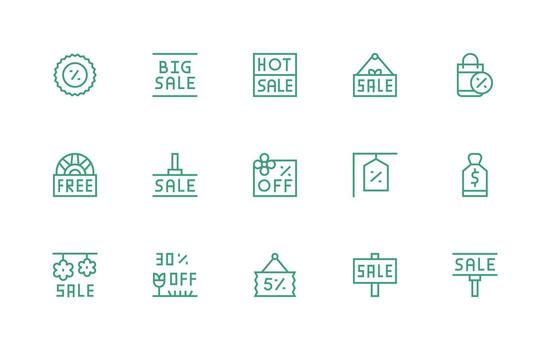15 Regular Line Style Icons from Bargain Collection Neutral Style Icons for Any Project vector