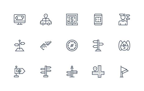 15 Wayfinding Icons in Regular Line Aesthetic Sharp Icons for Presentations vector
