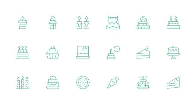 18 íconos para pastel en mínimo línea formato general utilizar icono paquete vector