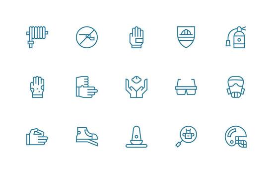 Safety Equipment Set with 15 Regular Line Icons Balanced Icon Set for Functional Design vector