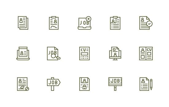 currículum presentando 15 íconos en regular línea diseño simplificado icono paquete para visual herramientas vector