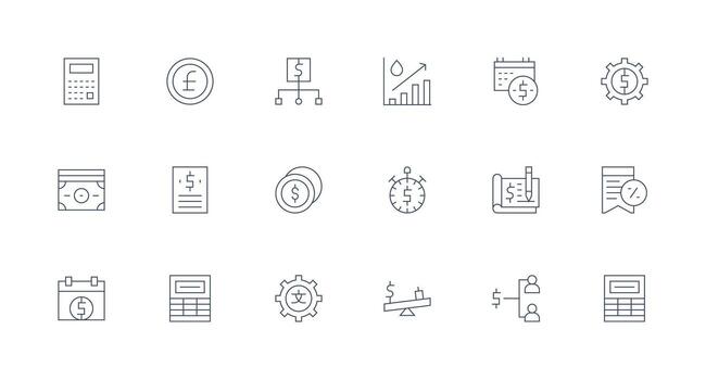 mínimo línea estilo costo íconos con 18 vectores mínimo icono conjunto para interfaz proyectos