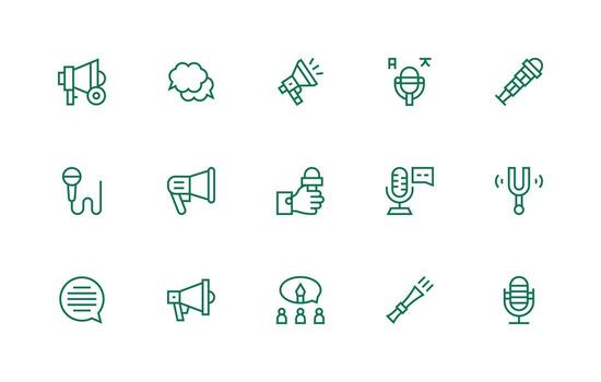 Speech featuring 15 Icons in Regular Line Design Theme-Based Icon Pack vector