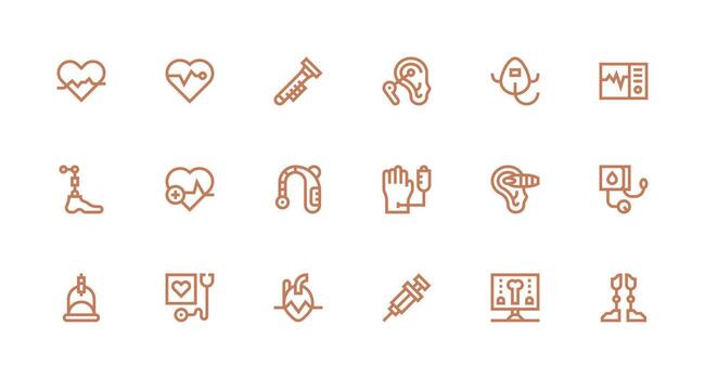 Medical Device Icon Collection with 18 Strong Stroke Line Designs Simple Icons for Interface and Wireframes vector