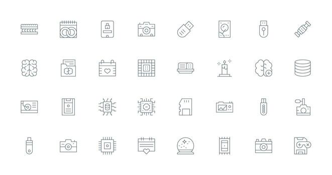 32 íconos para memoria en Delgado línea formato limpiar icono conjunto icono paquete para ui proyectos vector