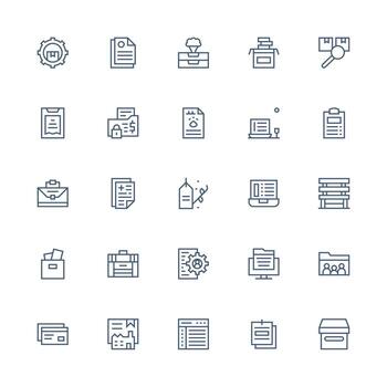 Records Design Icons featuring 25 in Medium Stroke Outline Style Web and App Icon Pack Collection vector