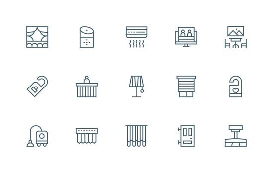 15 Icons for Room in Regular Line Format Display Icon Pack vector