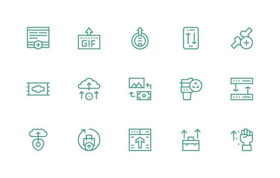 15 regular línea diseños para archivo subir íconos icono paquete para ui vector