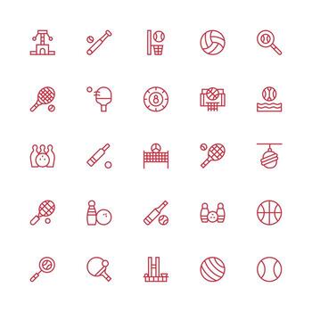 Ball Icon Set with 25 Medium Stroke Outline Graphics Multi-Style Icon Collection vector
