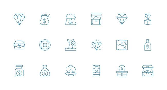 Treasure Icon Collection with 18 Minimal Line Designs Multi-Style Icons for Creative Projects vector