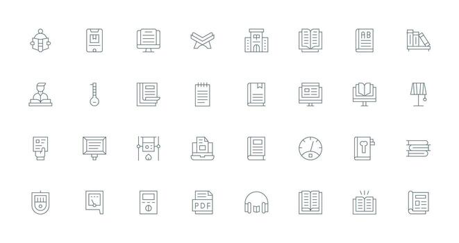 Reading Set with 32 Thin Line Icons Neat Icon Set vector