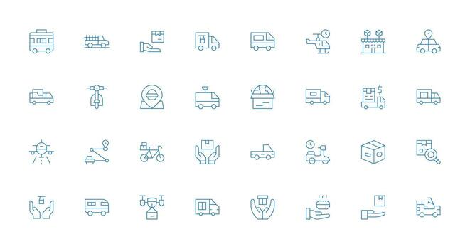 Delgado línea íconos desde entrega Servicio conjunto con 32 vectores icono conjunto para web