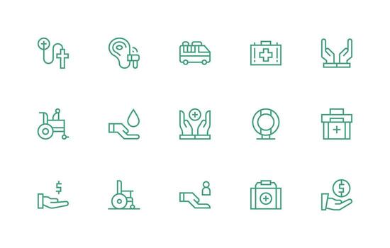 15 Regular Line Vectors for Aid Theme Fully Editable Icon Set for Web