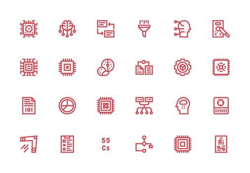 24 Thick Line Line Designs for Data Processing Icons Fully Editable Icon Set for Web vector