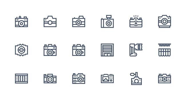 Shutter featuring 18 Icons in Strong Stroke Line Design Neatly Designed Icons for Web Platforms vector
