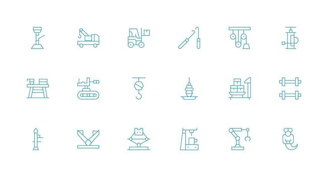 18 íconos para levantamiento en mínimo línea formato esencial icono conjunto para equipos vector