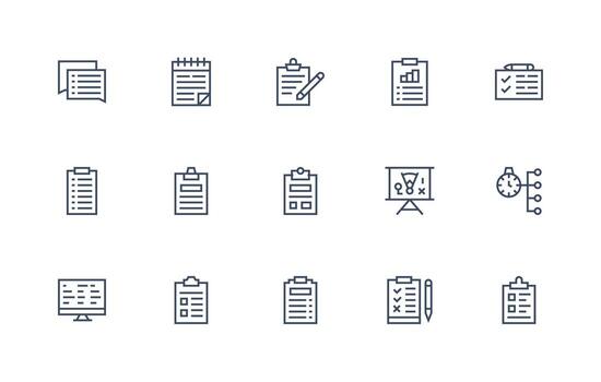 Regular Line Style Task List Icons with 15 Vectors Universal Icon Pack