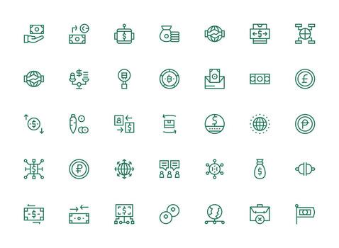 Regular Clean Line Style Exchange Icons with 35 Vectors Sharp Icons for Presentations