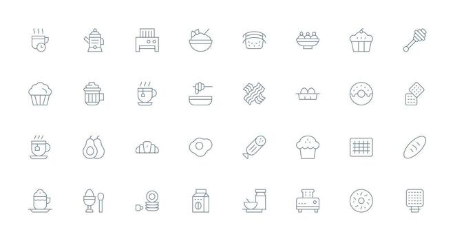 Breakfast Icon Collection with 32 Thin Line Designs Flexible Icon System for Web Interfaces vector
