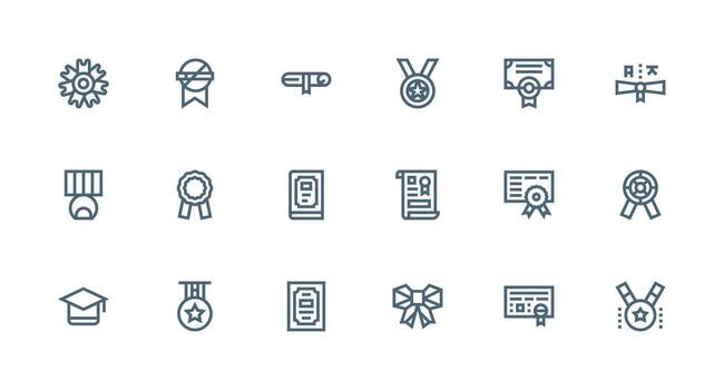 Certificate Set with 18 Strong Stroke Line Icons Clean Icon Set Icon Pack for UI Projects vector