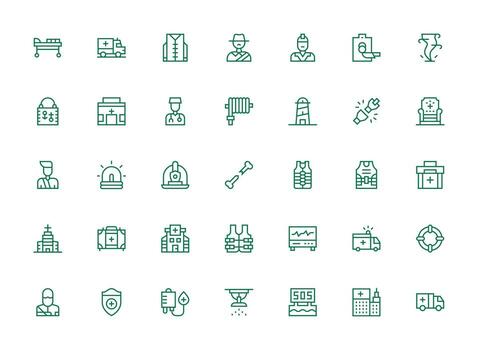 Emergency Design Icons featuring 35 in Regular Clean Line Style UI-Ready Icon Collection vector