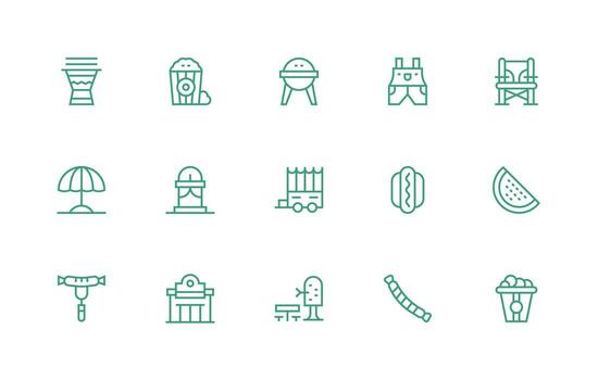 Picnic Design Icons featuring 15 in Regular Line Style Quick Access Icons for UI Development vector