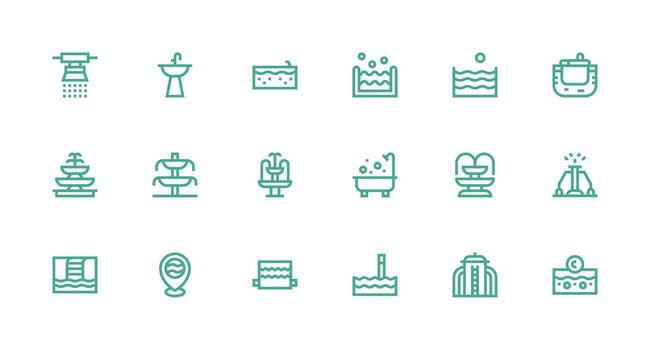 fuerte carrera línea íconos desde agua característica conjunto con 18 vectores profesional icono conjunto