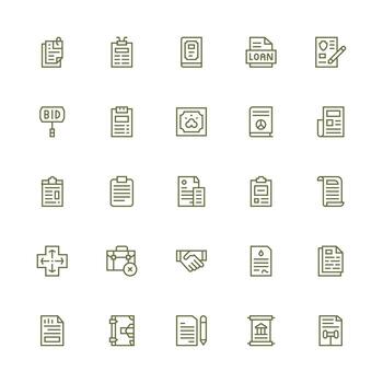 Contract Icon Set with 25 Medium Stroke Outline Graphics High-Resolution Icons for Any Platform vector