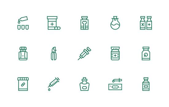 Vial Icon Set with 15 Regular Line Graphics Compact Icon Pack vector