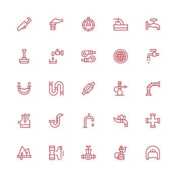 Pipe Icon Set with 25 Medium Stroke Outline Graphics High-Resolution Icons for Any Platform vector