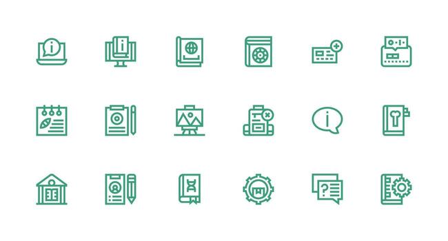 18 Strong Stroke Line Icons for Documentation Graphics Modern Line and Glyph Icon Series vector