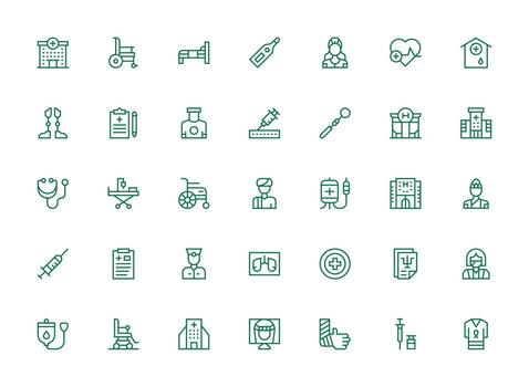 Regular Clean Line Style Patient Icons with 35 Vectors Well-Structured Icons for Creative Use