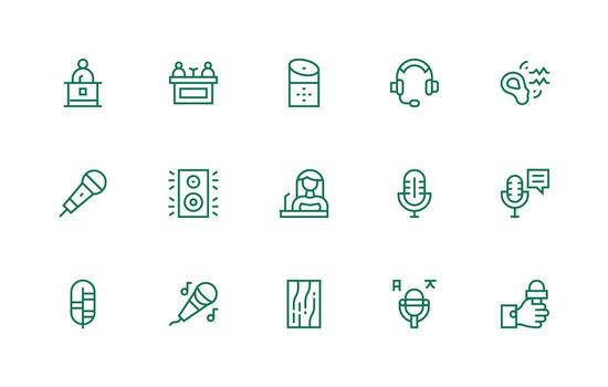 Microphone Icon Set with 15 Regular Line Graphics All Device Compatible Icon Set vector
