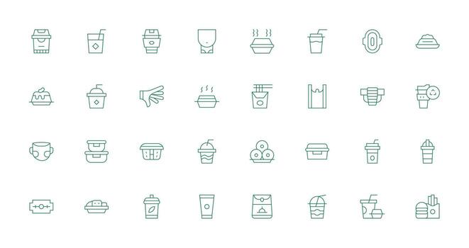 32 Thin Line Style Icons from Disposable Collection Customizable Icon Series for Mobile Screens vector
