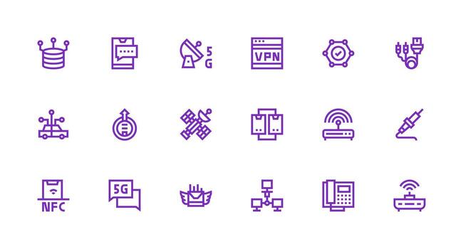 18 Data Transmission Icons in Strong Stroke Line Aesthetic Flexible Icon System for Web Interfaces vector