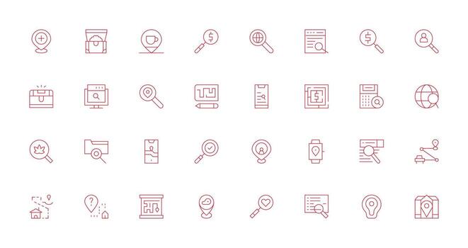 Find Icon Set with 32 Thin Line Graphics User Interface Icons for Digital Products vector