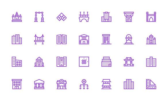 Architecture featuring 28 Icons in Bold Line Design Pixel Perfect Icons for Modern Apps vector