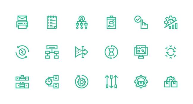 Workflow Visual Pack containing 18 Strong Stroke Line Icons Editable Icon Collection vector