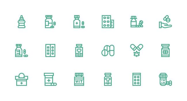 Pills featuring 18 Icons in Strong Stroke Line Design UI and UX Focused Icon Collection vector