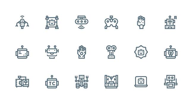 18 Strong Stroke Line Style Icons from Robotics Collection Complete Icon Bundle for Web Design vector