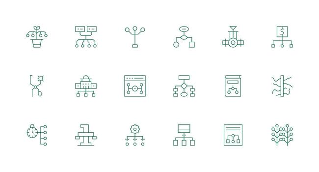 18 Branching Icons in Minimal Line Aesthetic Clean Icon Set Icon Pack for UI Projects vector