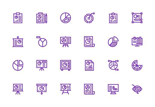 24 grueso línea línea íconos para tarta gráfico gráficos icono colección conjunto vector