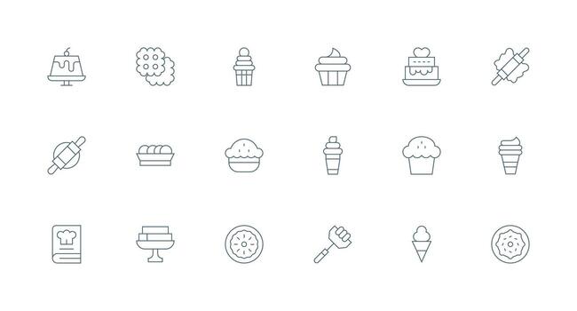 Pastry Icon Set with 18 Minimal Line Graphics Neat Icon Set vector