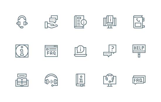 Support Center Set with 15 Regular Line Icons Compact Icon Pack vector