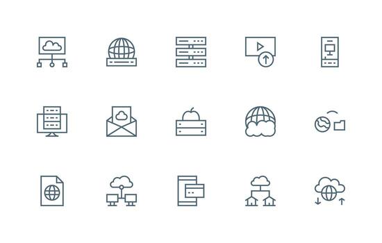 Hosting Visual Pack containing 15 Regular Line Icons Icon Pack for Various Themes vector